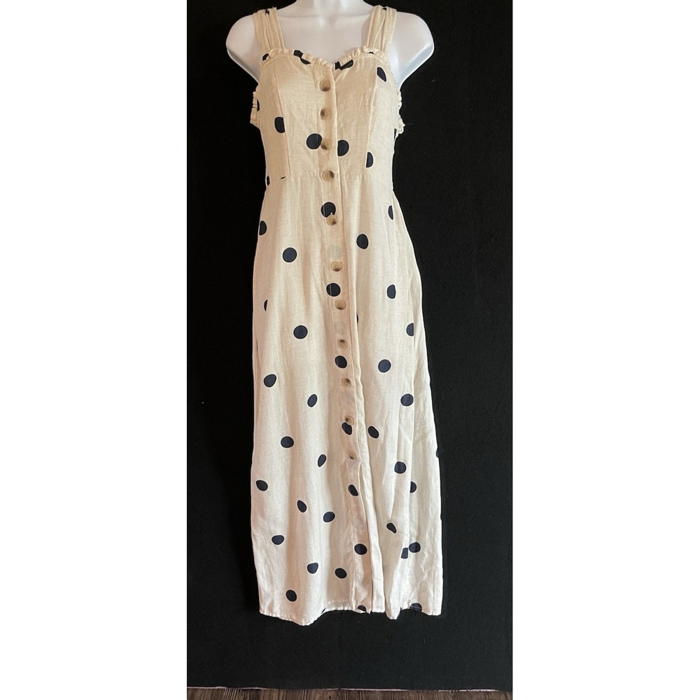 Sincerely Jules Cottagecore Polka Dot Linen Blend Midi Dress S Prairie Chic Boho